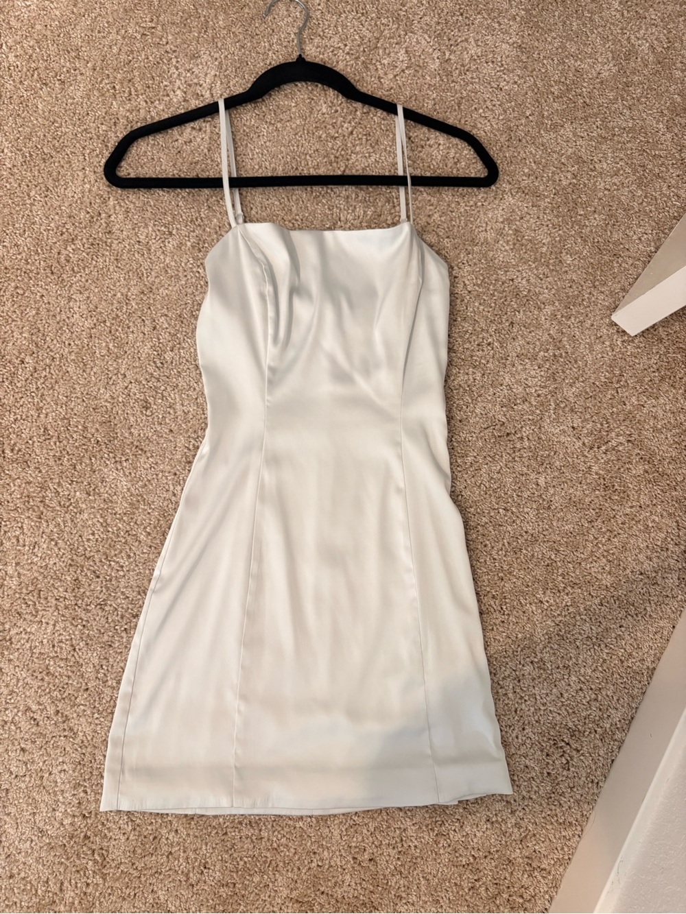 Aritzia Ivory Satin Spaghetti-Strap Mini Dress